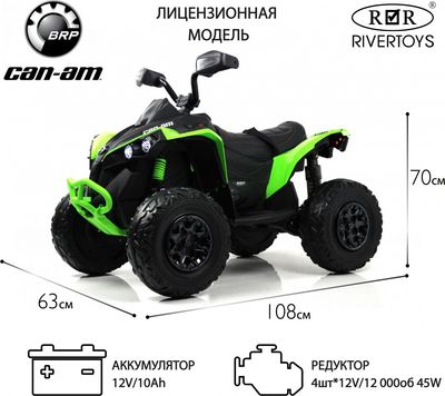 Детский квадроцикл RiverToys BRP Can-Am Renegade Y333YY (зеленый)