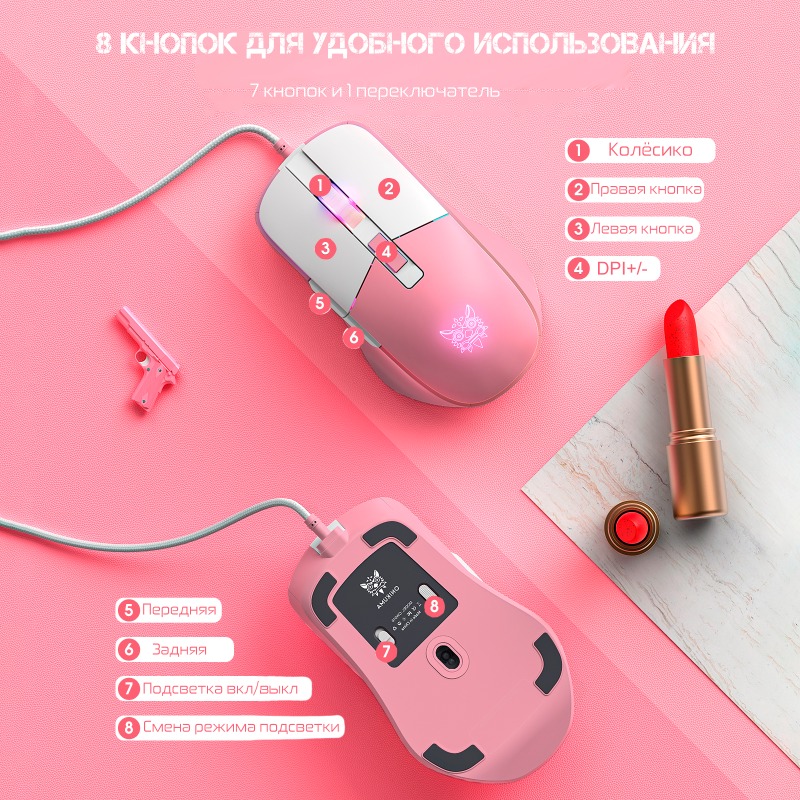 Мышь Onikuma CW916 Blush Pink