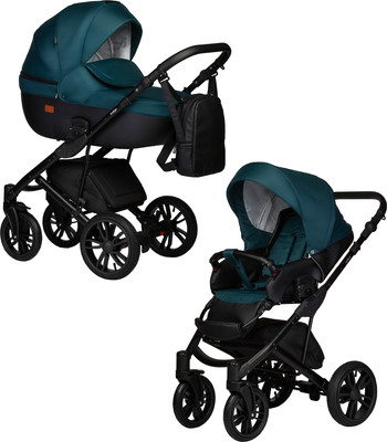 Детская универсальная коляска INDIGO Mio S 2 в 1 (06, черная кожа/изумрудный) - 