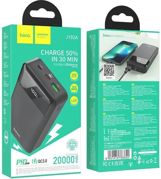 Портативное зарядное устройство Hoco J102A 20000mAh PD20W+QC3.0 (черный)