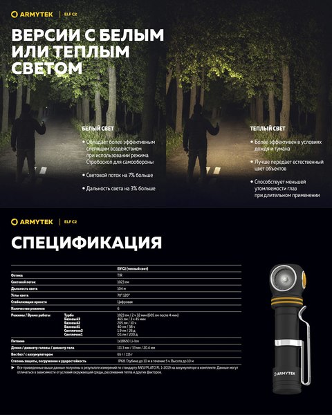 Фонарь Armytek Elf C2 USB-C Warm / F05103W
