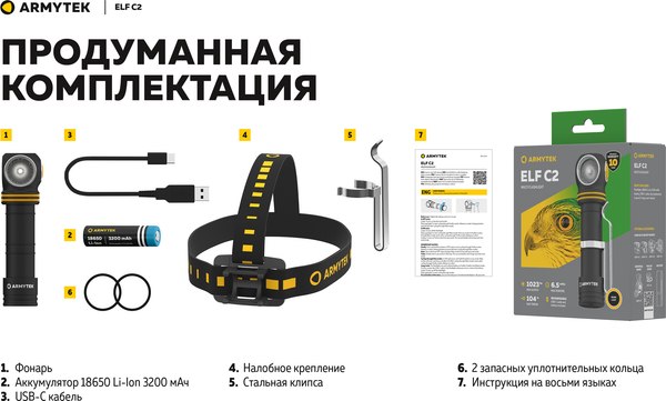 Фонарь Armytek Elf C2 USB-C Warm / F05103W