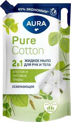 Мыло жидкое Aura Pure Cotton Хлопок и луговые травы 2в1 (850мл) -