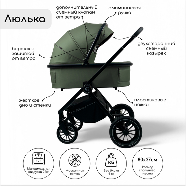 Детская универсальная коляска Bubago Bloom 2 в 1 / BG 134-3  (зеленый)