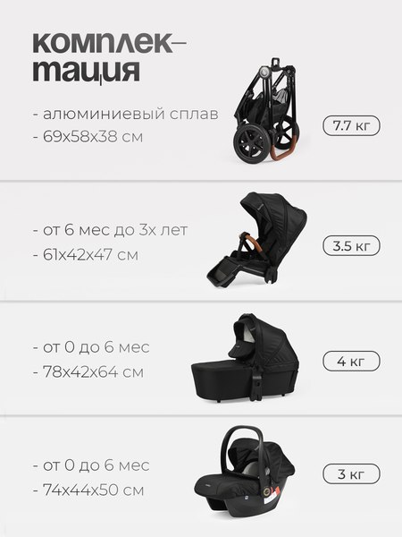 Детская универсальная коляска Tomix Walker Lux 3 в 1 / BD101TRIPLLUX (Black/Shinny Black)