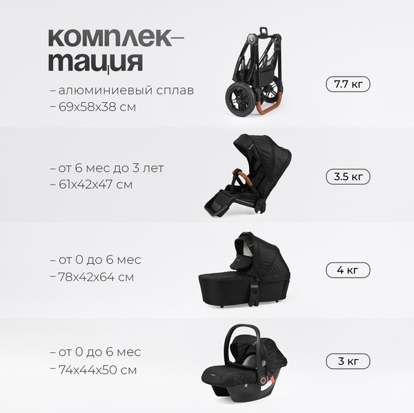 Детская универсальная коляска Tomix Walker Lux 3 в 1 / BD101TRIPLLUX (Black/Shinny Black)