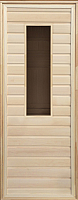 Деревянная дверь для бани Везувий 190х70 (прямоугольное стекло, коробка хвоя) - 