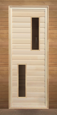 Деревянная дверь для бани Везувий 190х70 (с 2-мя стеклами, коробка хвоя)