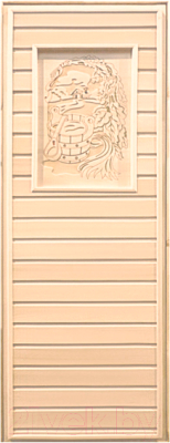 Деревянная дверь для бани Везувий С рисунком 190х70 (глухая липа)