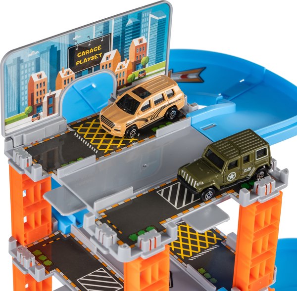 Паркинг игрушечный Labalu 5-уровневый с дорогой и автомобилями / P9588A-1 (голубой, 2 машинки)