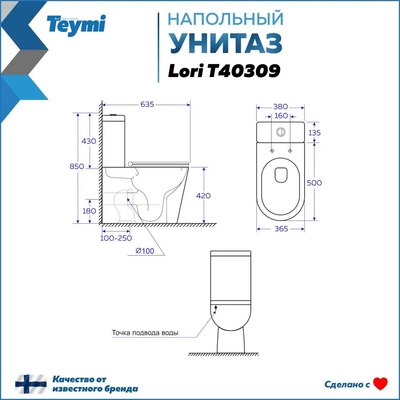 Купить Унитаз напольный Teymi Lori / T40309  