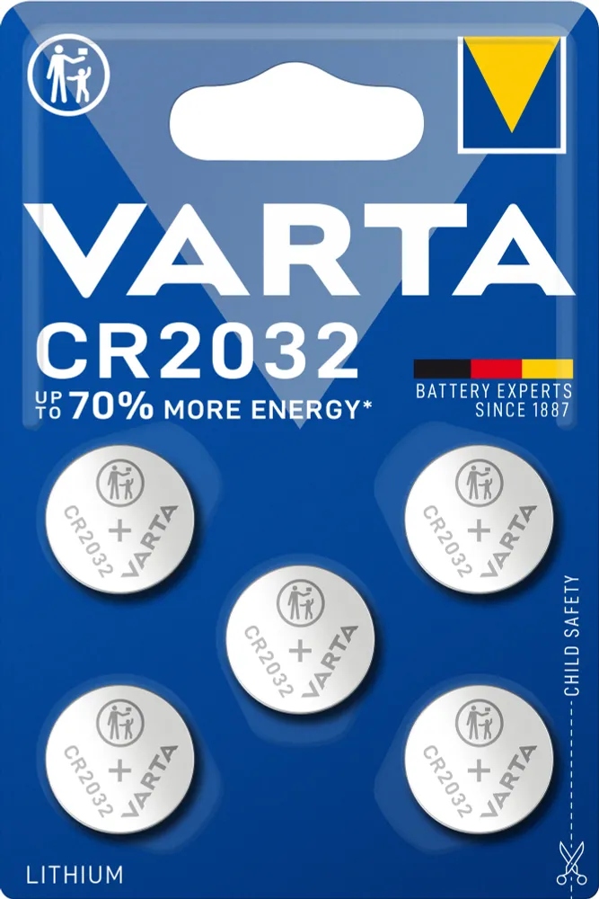 Комплект батареек Varta Lithium CR2032 3V / 6032229405 (5шт) — фото 2