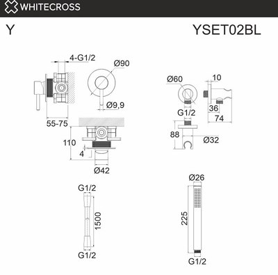 Душевой гарнитур Whitecross Y YSET02BL (черный матовый)