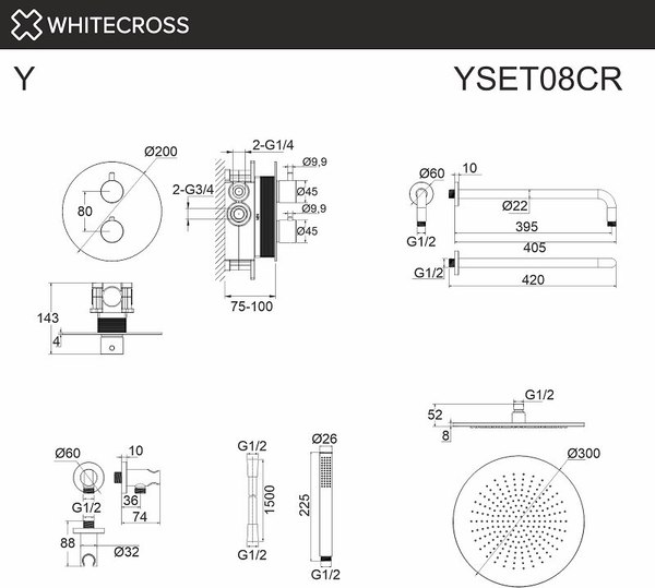 Душевая система со смесителем Whitecross Y YSET08GL (золото)