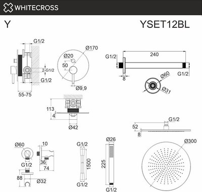 Душевая система Whitecross Y YSET12BL (черный матовый)