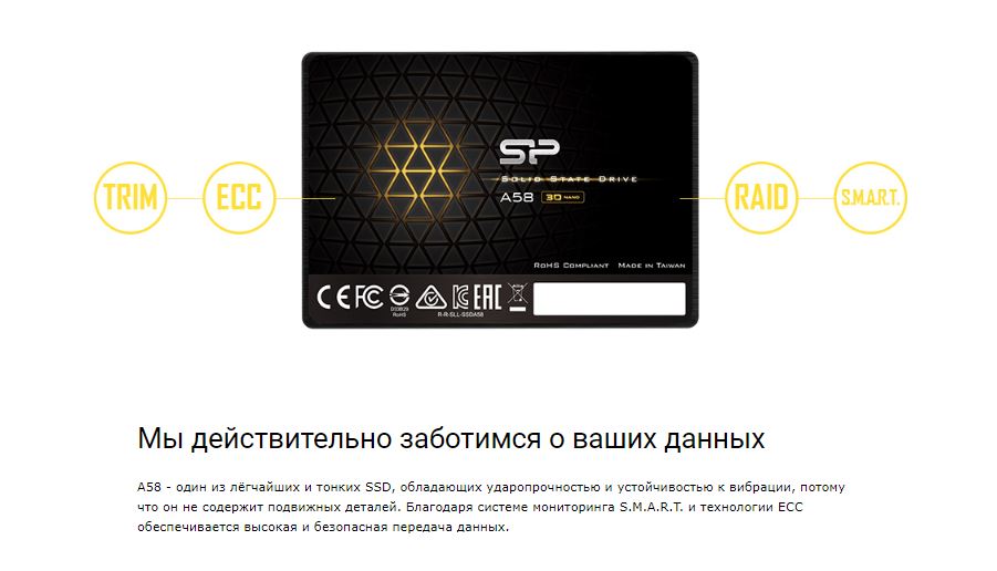 SSD диск Silicon Power A58 256GB (SP256GBSS3A58A25)