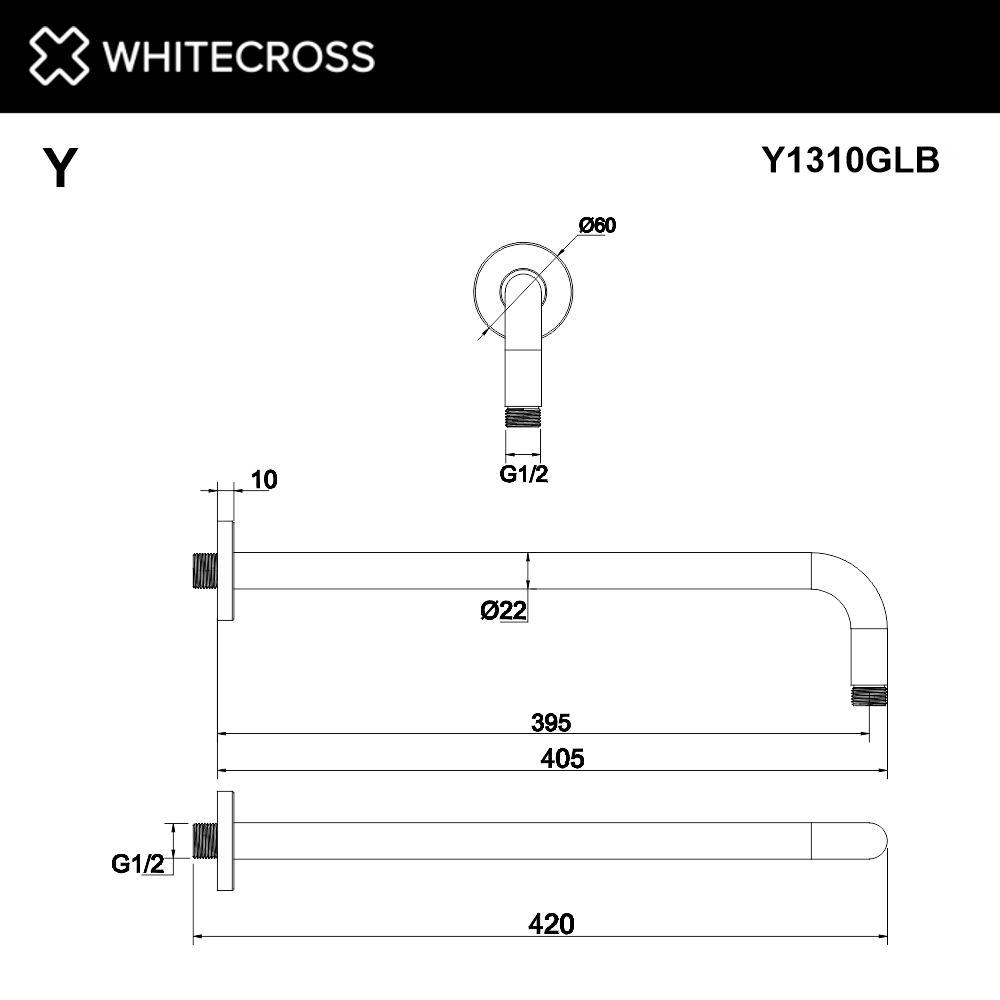 Душевой кронштейн Whitecross Y1310GLB (брашированное золото) — фото 2
