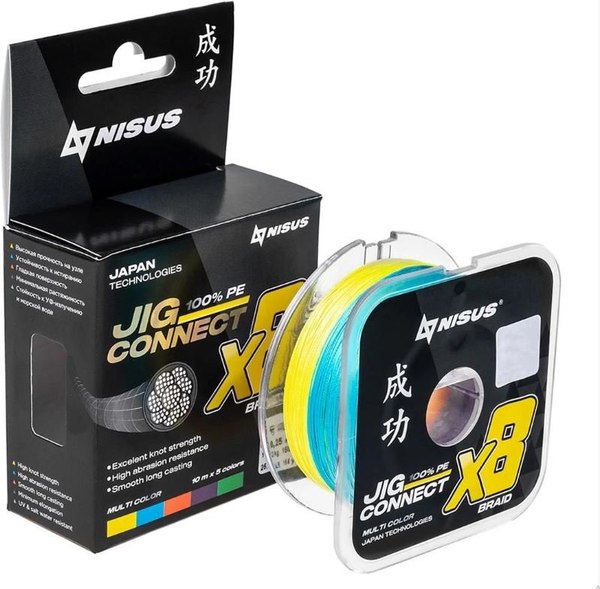 Леска плетеная Nisus Jig Connect X8 PE Multicolor 1.0 0.16mm / T-N-JC-X8-0.16-150-M (150м)