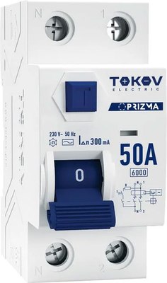 Устройство защитного отключения Tokov Electric 2П (1P+N) 50А 300мА AC 6кА / TKE-PZ60-RCDM-2-50-300-AC