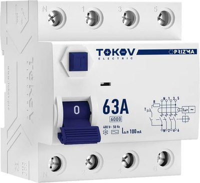 

Устройство защитного отключения, 4П (3P+N) 63А 100мА AC 6кА / TKE-PZ60-RCDM-4-63-100-AC