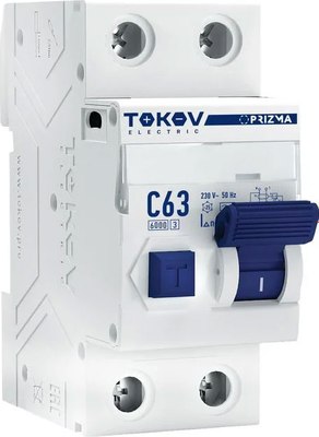 Дифференциальный автомат Tokov Electric 2П (1P+N) 63А 100мА AC 6кА C / TKE-PZ60-RCBO-2-63-100-AC