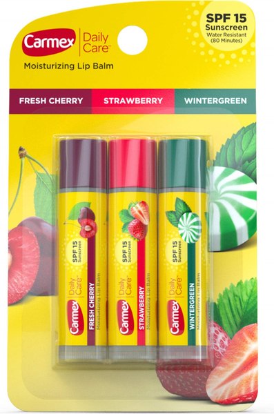 Бальзам для губ Carmex Вишня, Клубника, Мятный леденец SPF 15 (3x4.25г)