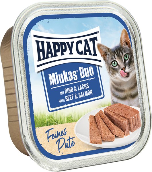 Влажный корм для кошек Happy Cat Minkas Duo Паштет из говядины и лосося (100г)