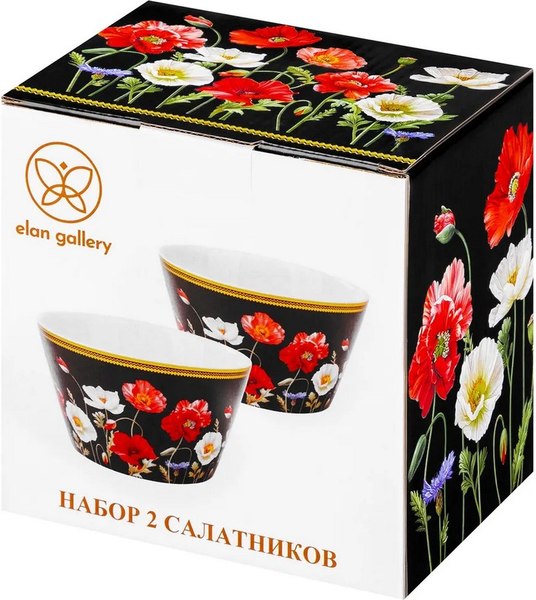 Набор салатников Elan Gallery Маки на черном / 420648