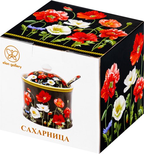 Сахарница Elan Gallery Маки на черном + ложка / 420674
