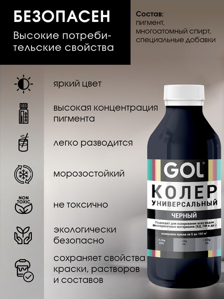 Колеровочная паста GOL №61 (900мл, черный)