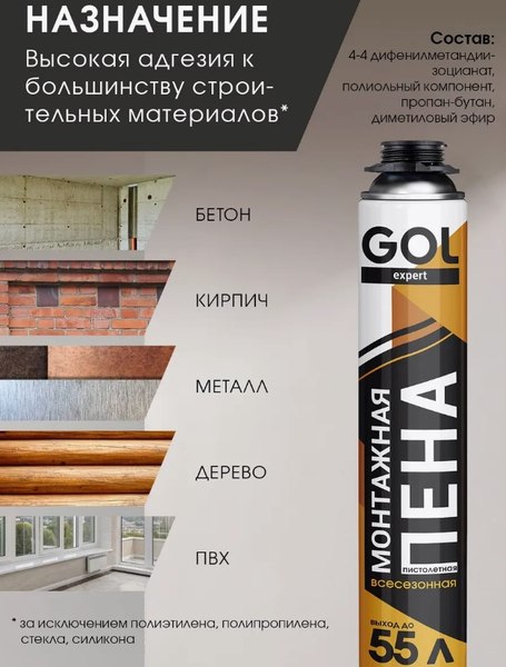 Пена монтажная GOL Всесезонная Expert (1000мл)