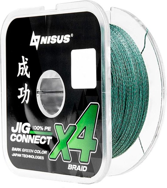 Леска плетеная Nisus Jig Connect X4 PE Dark Green 0.25 0.08mm / T-N-JC-X4-0.08-150-DG (150м)