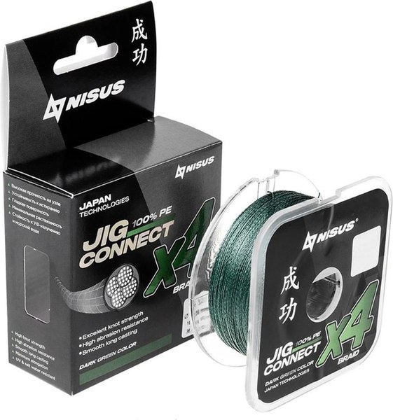 Леска плетеная Nisus Jig Connect X4 PE Dark Green 0.25 0.08mm / T-N-JC-X4-0.08-150-DG (150м)