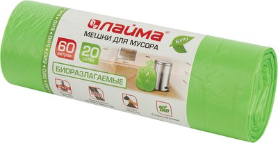 Пакеты для мусора Laima 601401 (60л, 20шт, зеленый) -