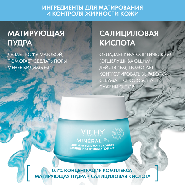 Гель для лица Vichy Mineral 89 матирующий для лица с увлажнением 48ч (50мл)