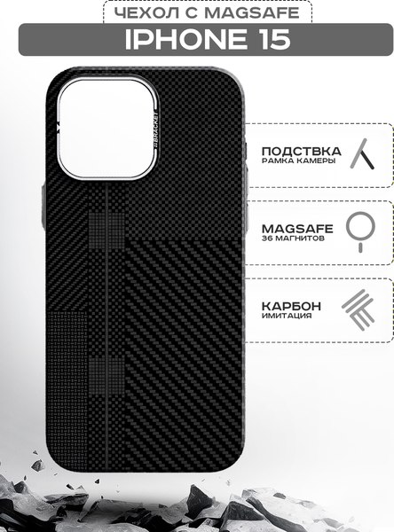 Чехол-накладка Luxo С MagSafe Квадраты карбона LF39 для Apple iPhone 15 (черный)