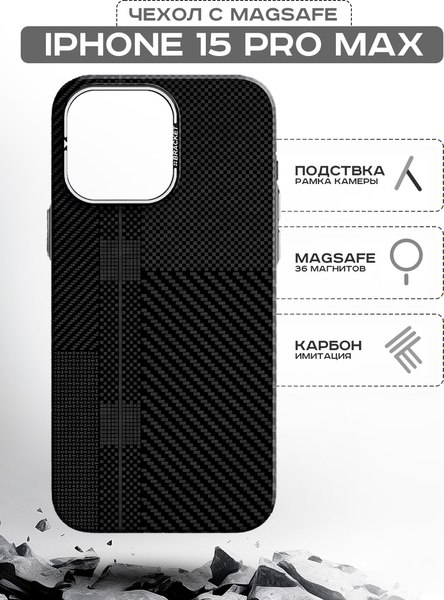 Чехол-накладка Luxo С MagSafe Квадраты карбона LF39 для Apple iPhone 15 Pro Max (черный)