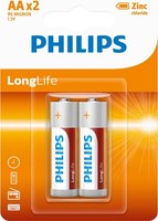 Комплект батареек Philips Longlife Zinc AA R6L2B (2шт) - 