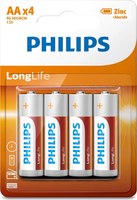 Комплект батареек Philips Longlife Zinc AA R6L4B (4шт) - 