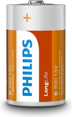 Комплект батареек Philips Longlife Zinc D R20L2F (2шт)