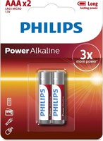 Комплект батареек Philips Power Alkaline AAA LR03P2B (2шт) - 