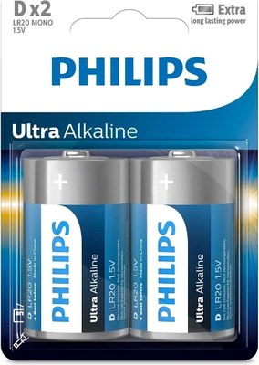 Комплект батареек Philips Ultra Alkaline D LR20 (2шт)