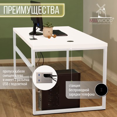 Компьютерный стол Millwood Каир Смарт 130x80x74.2 (белый/металл белый)