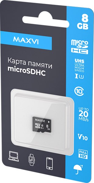 Карта памяти Maxvi MicroSDHC 8GB Class 10 UHS-I (1) (без адаптера)