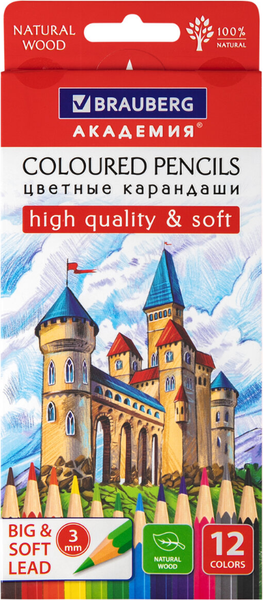 Набор цветных карандашей Brauberg Академия / 181864 (12цв)