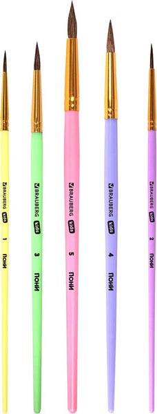 Набор кистей Brauberg Kids. Пони / 201072 (5шт)