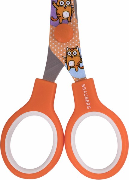 Ножницы канцелярские Brauberg Kids. Котики / 238351 (оранжевый)