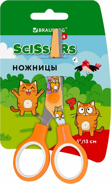Ножницы канцелярские Brauberg Kids. Котики / 238351 (оранжевый)