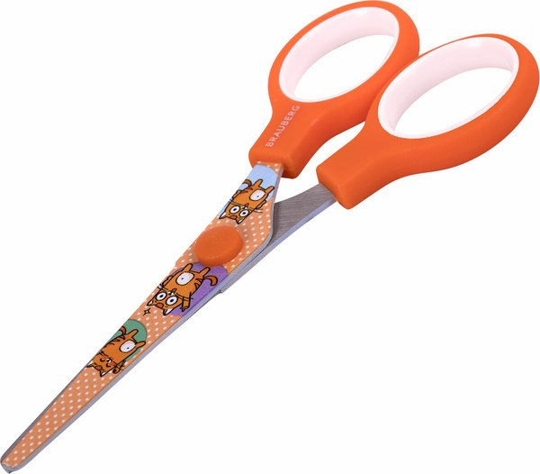 Ножницы канцелярские Brauberg Kids. Котики / 238351 (оранжевый)