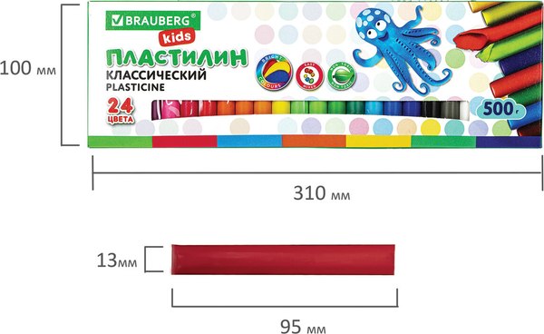 Пластилин Brauberg Kids Классический / 105874 (24цв)